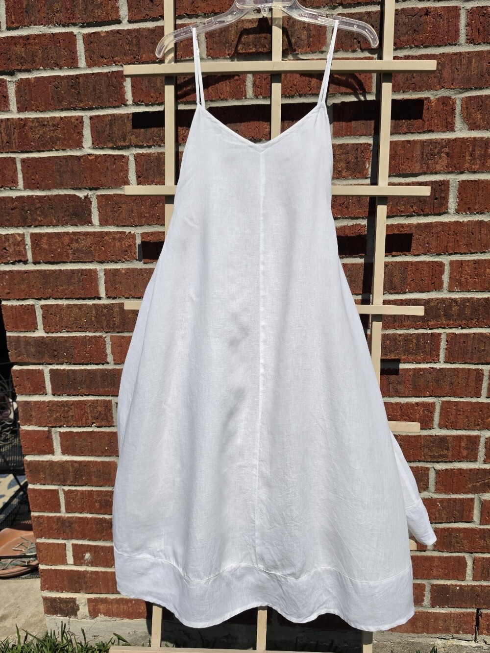 DKNY White Linen Midi Dress Back Elastic And Tie M